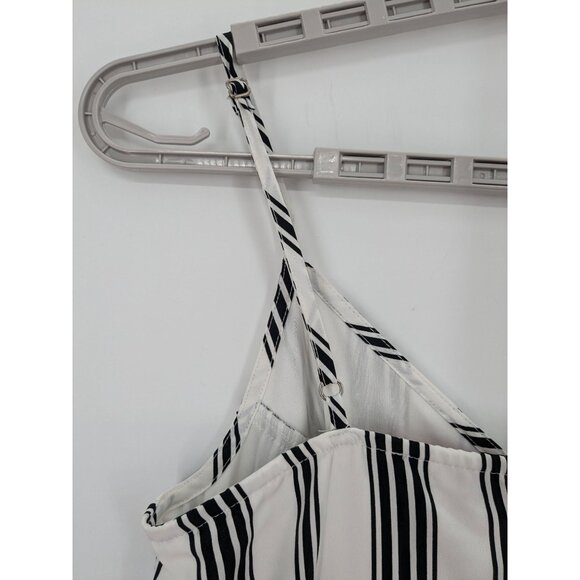 GUESS Los Angeles Striped Jumpsuit Women Size L Cami V-Neck Wide-Leg Slit Preppy - Picture 6 of 12